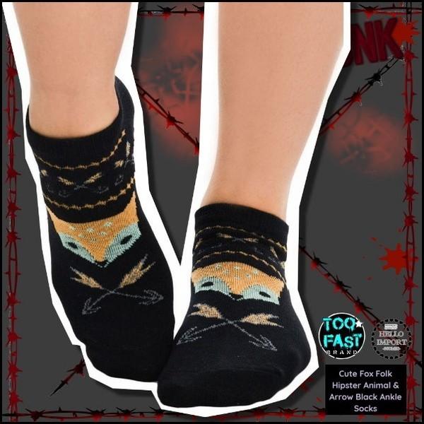 パンク キツネ柄靴下 スニーカーソックス きつね 動物柄 クリックポスト送料無料/wosx099
