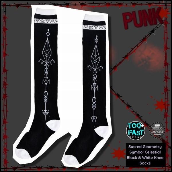 訳あり オカルトパンク 神聖なる幾何学模様柄靴下 ニーハイソックス クリックポスト送料無料/wosx...