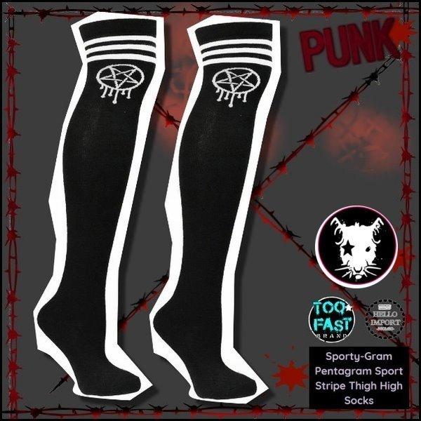 オカルトパンク ライン＆メルティペンタグラム柄靴下 オーバーニーハイソックス クリックポスト送料無料...