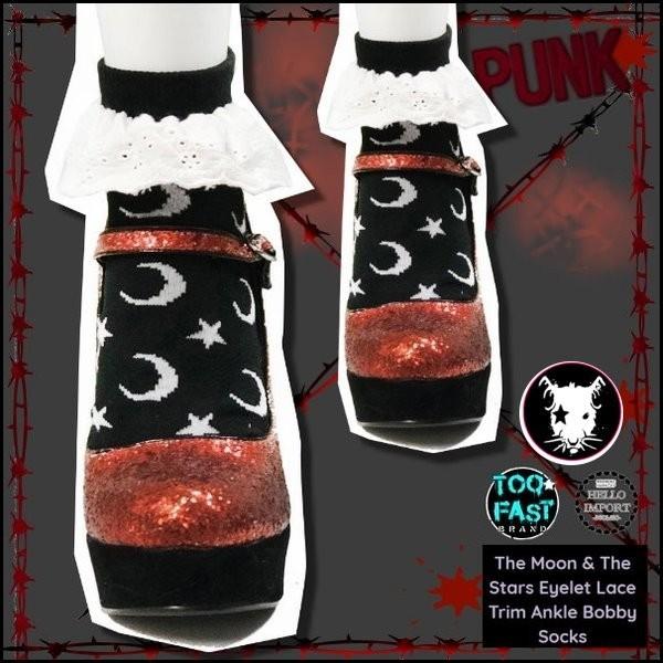 ゴスロリ フリル付星＆三日月柄靴下 アンクルソックス クリックポスト送料無料 蝙蝠/wosx105