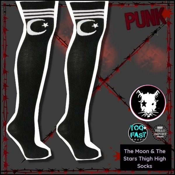 オカルトパンク ライン＆星三日月柄靴下 オーバーニーハイソックス クリックポスト送料無料/wosx1...