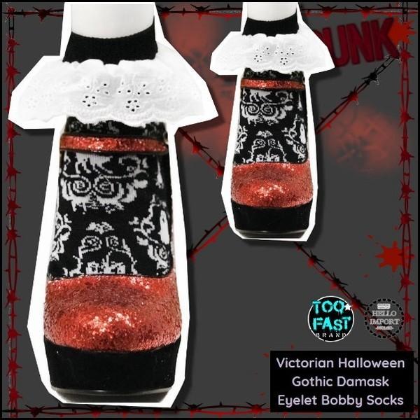 ゴスロリ フリル付ダマスクス柄靴下 アンクルソックス クリックポスト送料無料 蝙蝠/wosx107