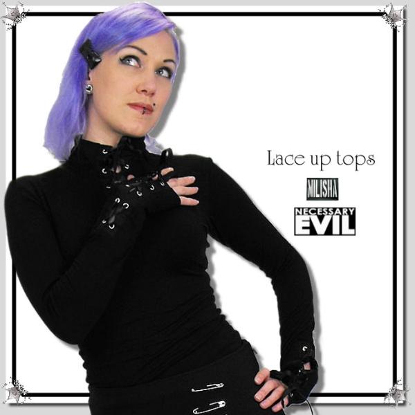 レースアップ 長袖カットソー ゴシック ファッション 服 パンク 無地 レディース 黒 再入荷 /w...