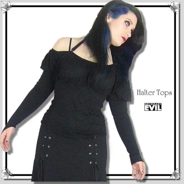 魔女ゴシック 肩出しトップス 長袖カットソー オフショルダー レディース ファッション 服 無地 黒...