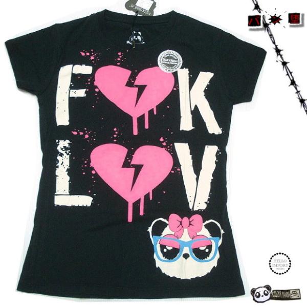 パンダ Tシャツ 半袖 tee レディース 服 パンク 割れハート柄 UK輸入 入手困難 レアアイテ...