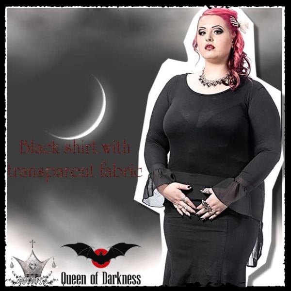 大きいサイズ ぽっちゃり ゴシック 服 フレアスリーブ カットソー 黒 /wot202