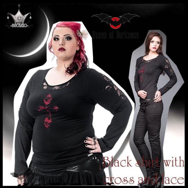 大きいサイズ ぽっちゃり ゴシック 服 真っ赤な 十字架 カットソー 黒 /wot203