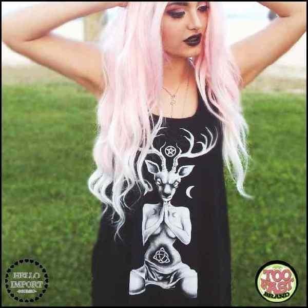 オカルトパンク 悪魔崇拝柄 チュニック レディース ファッション /wot225