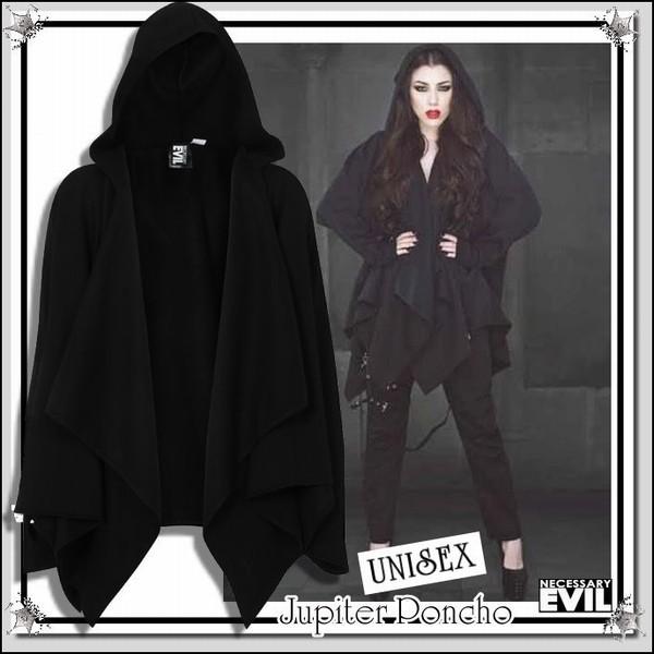 男女兼用 ユニセックス ゴシック＆モード 裏起毛 ドレープ ポンチョ レディース メンズ 服 ファッ...