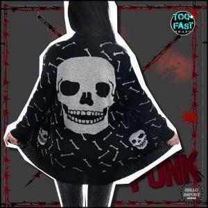 パンク ドクロ柄ニットカーディガン 髑髏  レディース ファッション 大きいサイズ/wot289