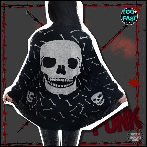 パンク ドクロ柄ニットカーディガン 髑髏  レディース ファッション 大きいサイズ/wot289