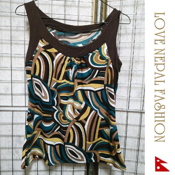 訳あり ネパール サイケ柄 ノースリーブ キャミソール トップス レディース ファッション アジアン...