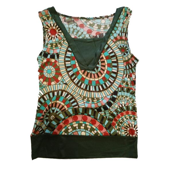 売り切れ ネパール サイケ柄 丸タイル柄 ノースリーブ カットソー トップス  レディース  ファッ...