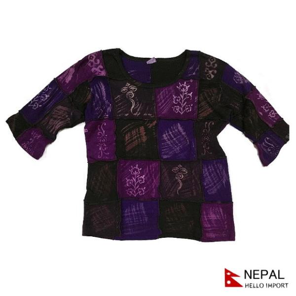 ネパール 半袖 Tシャツ tee 草花柄 カットソー トップス  レディース  ファッション アジア...