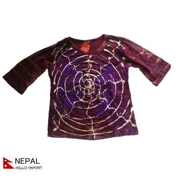 ネパール 半袖 Tシャツ tee 蜘蛛の巣クラッシュ カットソー トップス  レディース  ファッシ...