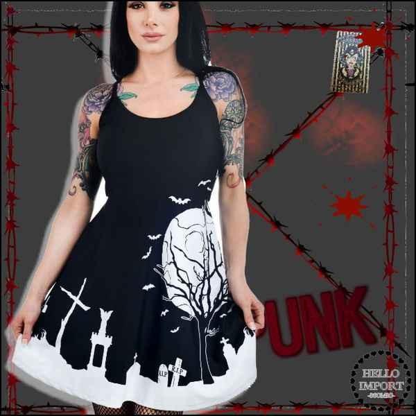 ゴシック 墓場柄 ワンピース ジャンパースカート ホラー ファッション /wow109
