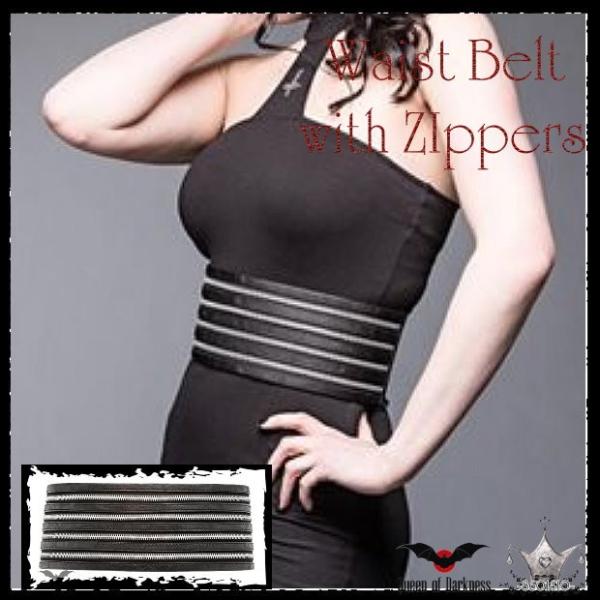 ゴシック 4段ジップ飾り太いベルト ボンテージ 黒 /wox153