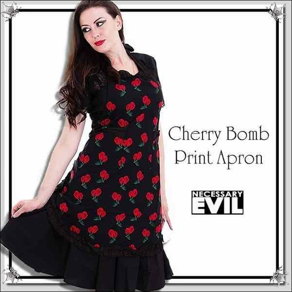 エプロン  チェリーボム柄 ロカビリー レディース フリル さくらんぼ柄 料理教室 レア品 入手不可...