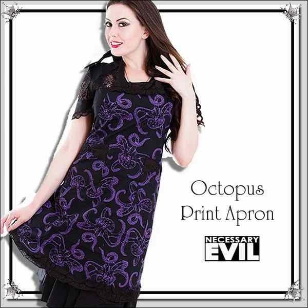 エプロン エレガント ゴシック 蛸 オクトパス柄 料理 レディース フリル タコ柄 レア品 入手不可...