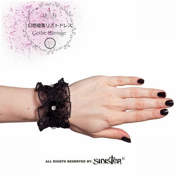 ゴシック 堕天使の花嫁カフス レース＆リボンのリストバンド ウェディング/wox173