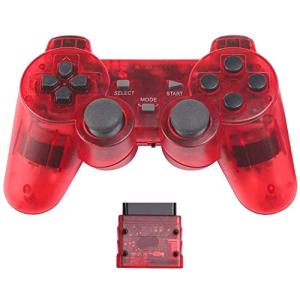 Fancyan PS2 用 ワイヤレスコントローラー DUAL SHOCK2 ゲームパット 互換対応 日本語説明書 付き (透明赤)