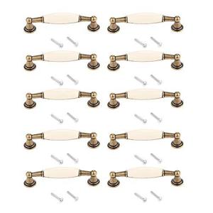 10pcs つまみ 引き出し取っ手 ハンドル キラキラクリア タンス キャビネット ブロンズアンティーク セラミックドアノブ 引き出しプルハンドル キ