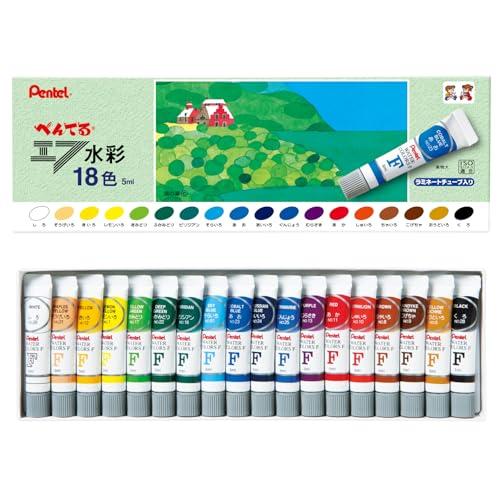 ぺんてる 絵の具 エフ水彩 ラミチューブ 18色 WFR-18