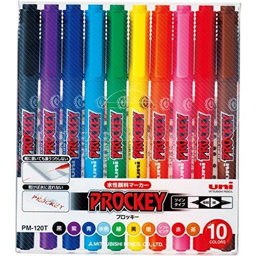 三菱鉛筆 水性サインペン プロッキーツイン 極細+細字 10色 PM120T10CN