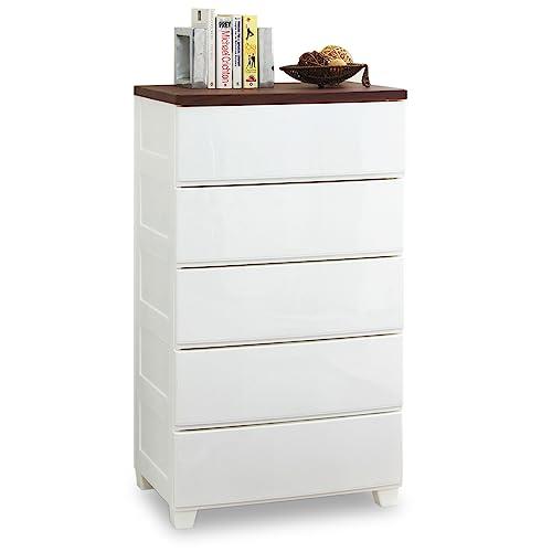 アイリスオーヤマ チェスト 木天板 5段 幅56×奥行42×高さ102cm ホワイト/ウォールナット...