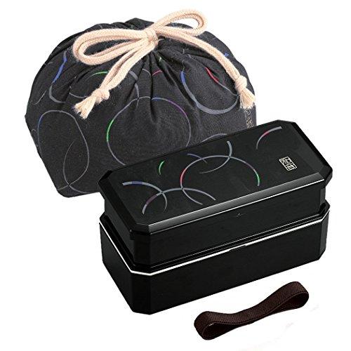 OSK オーエスケー 和音 松花堂 弁当箱 巾着弁当袋付 (ブラック) PW-6+KB-1