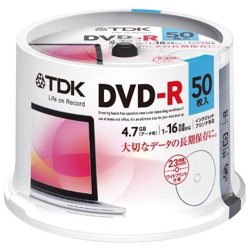TDK データ用DVD-R 4.7GB 1-16倍速対応 ホワイトワイドプリンタブル 50枚スピンド...