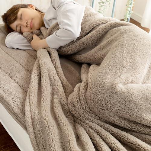 アイリスプラザ 毛布 ダブル グレージュ 冬 薄手 暖かい 洗える 静電気防止 マイクロミンクファー...