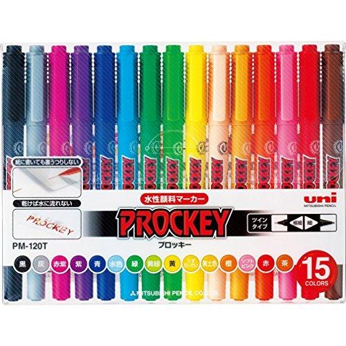 三菱鉛筆 水性サインペン プロッキーツイン 極細+細字 15色 PM120T15CN