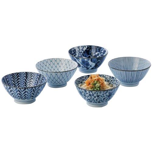 西海陶器 反丼 藍 絵変り 化粧箱入 日本製 直径18 cm 5個 セット 31756