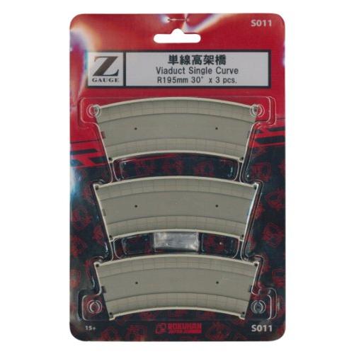 ロクハン Zゲージ S011 単線高架橋 R195-30度3本入り