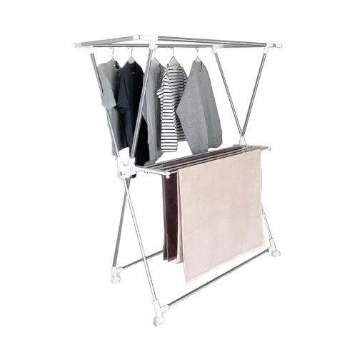 天馬 幅と高さをダブル伸縮できる室内物干し 連結バー付きで干せる量を増やせる 洗濯物干し 組立式 室...