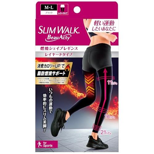 スリムウォーク 着圧レギンス ビューアクティ 燃焼 シェイプ レギンス ブラック M-L 着圧 スポ...