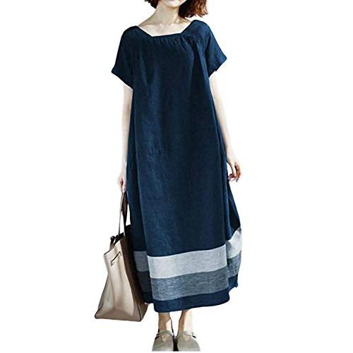 Hisitosa ワンピース レディース 夏 半袖 マキシワンピース 無地 秋 綿 ロング丈 森ガー...