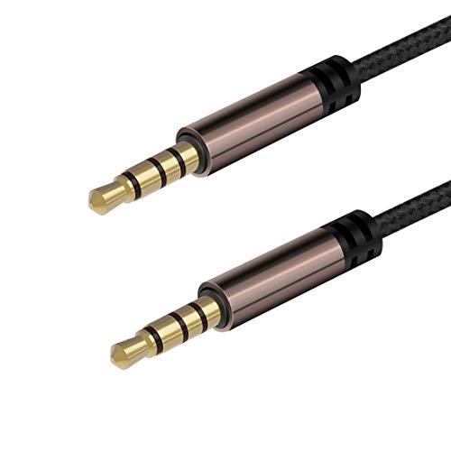 LoongGate AUXケーブル4極（マイク+ヘッドフォン）、3.5 mmナイロン編組もつれ防止補...