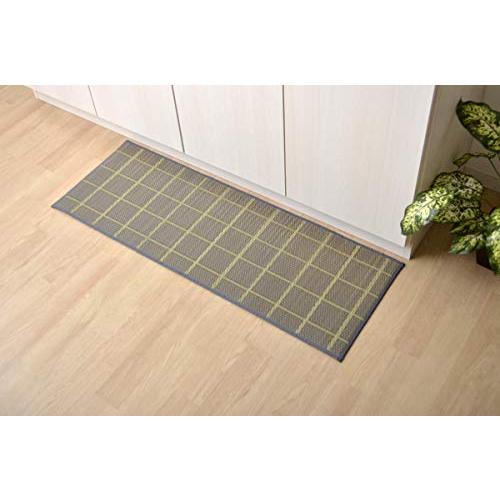 イケヒコ い草 畳 マット い草キッチンマットチェック 約43×180cm グレー 国産 滑りにくい...