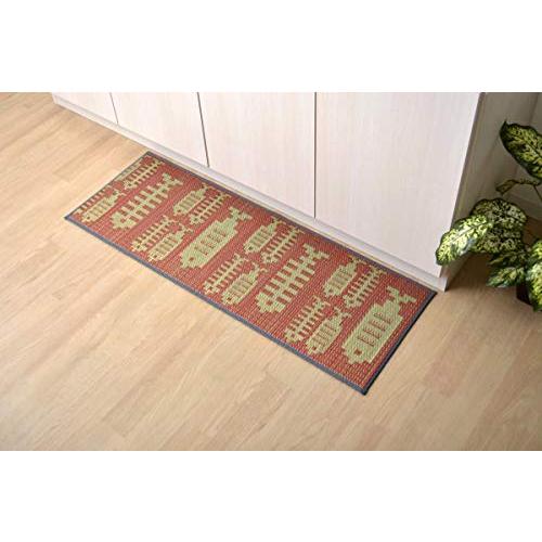 イケヒコ い草 畳 マット い草キッチンマット 約60×270cm おさかなピンク 国産イ草使用 滑...