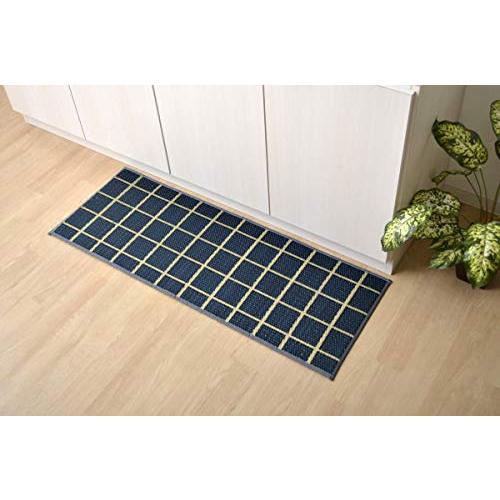 イケヒコ い草 畳 マット い草キッチンマットチェック 約43×120cm ネイビー 国産い草使用 ...