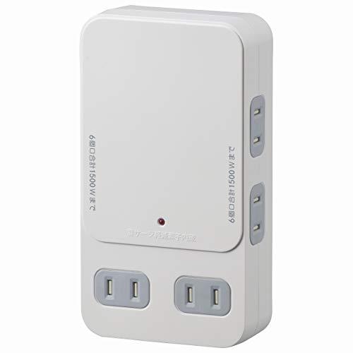 オーム(OHM) 増設用壁タップ 6個口 コンセント 分岐 壁付け_HS-AK6B-W 00-140...