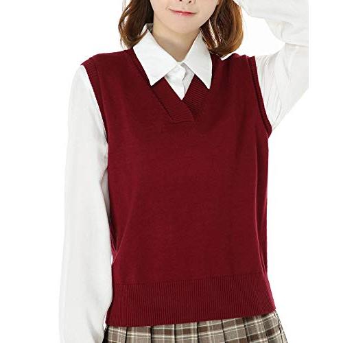 [syvent] 女子 学生 ベスト vネック ニット セーター トップス 薄手 スクールベスト （...