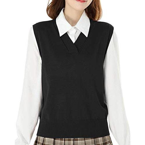 [syvent] 女子 学生 ベスト vネック ニット セーター トップス 薄手 スクールベスト （...
