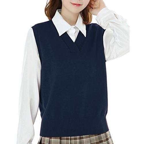 [syvent] 女子 学生 ベスト vネック ニット セーター トップス 薄手 スクールベスト （...