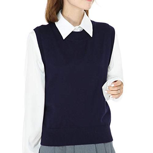 [syvent] レディース ベスト ニット クルーネック 薄手 女子 学生 スクールベスト （M-...