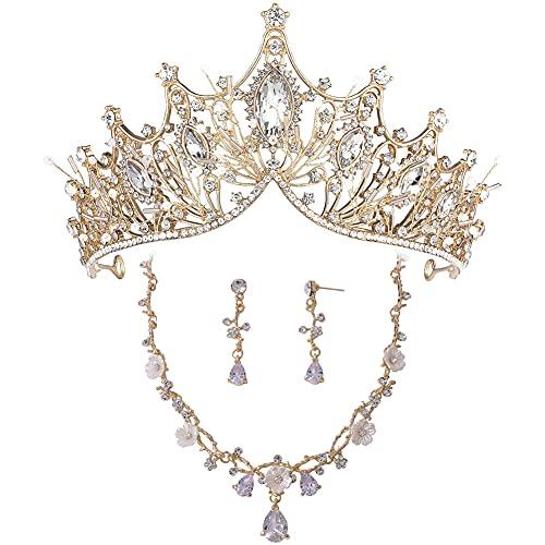 ティアラ ウエディング 髪飾り 王冠 クラウン crown ブライダル イヤリングとネックレス付き ...