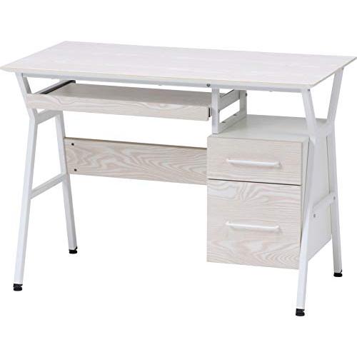 不二貿易 デスク 机 幅100×奥行56×高さ72cm ホワイト キーボードトレー付き 収納付き 木...