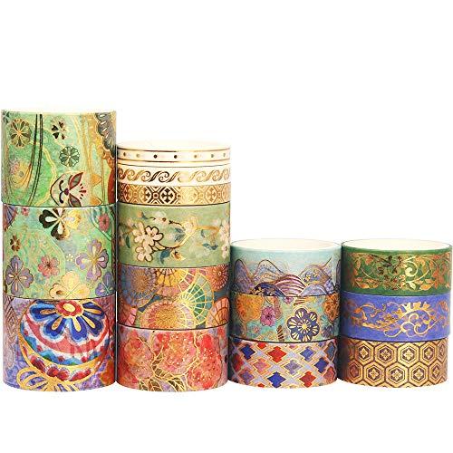 Yubbaex 豪華な刺繍模様 ワシテープ 金箔押し マスキングテープ 広い幅 共15巻 薄いです ...